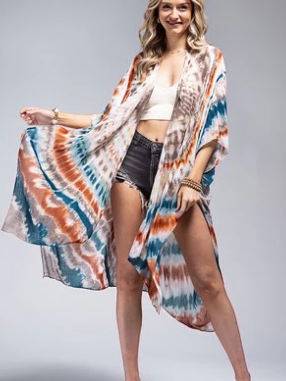 Ruggine OS Hippie Tie Dye Cover Up Kimono Multicolor  Boho Long NWT Western